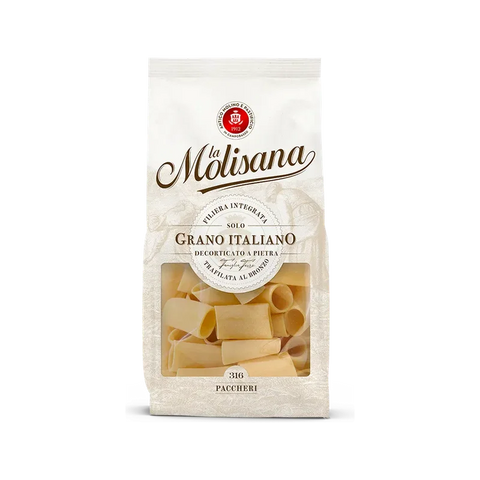 La Molisana Paccheri N°316 500 g, confezione avorio con finestra sui tubi di pasta
