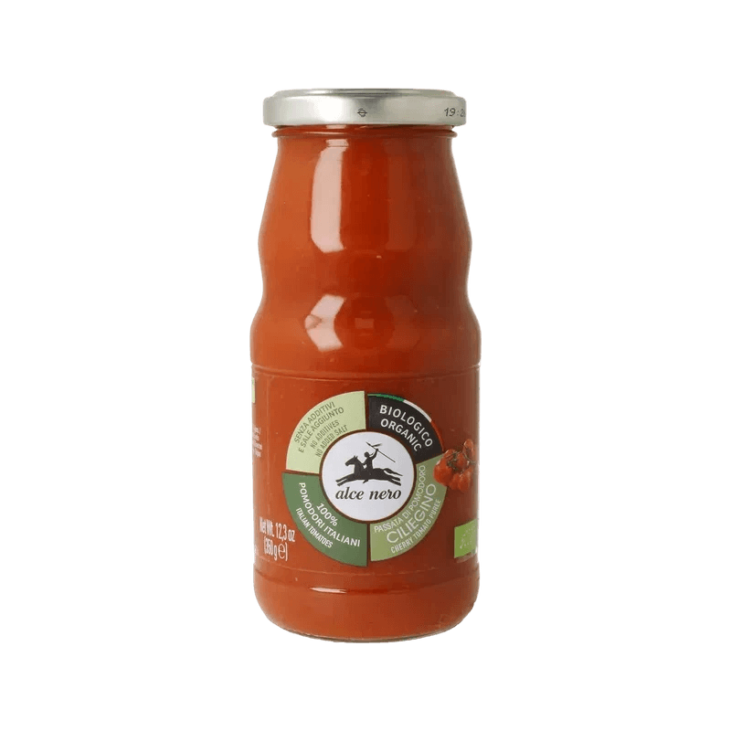 Alce Nero Passata di Pomodoro Ciliegino Biologica 350 g, biologische passata van kerstomaten zonder toegevoegd zout
