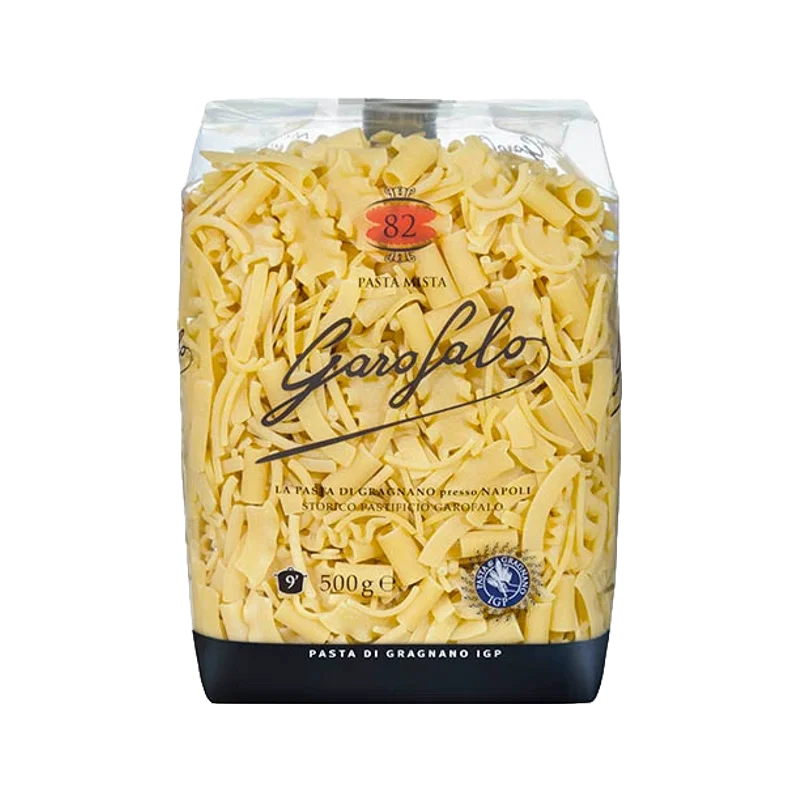 Garofalo Pasta Mista N°82 500 g, transparante zak met de gemengde korte pastavormen