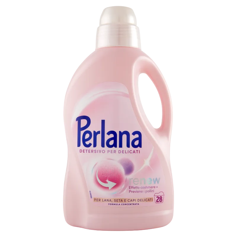 Perlana Renew wasmiddel voor wol, zijde en fijne was 1,4 L, roze fles met doseerdop