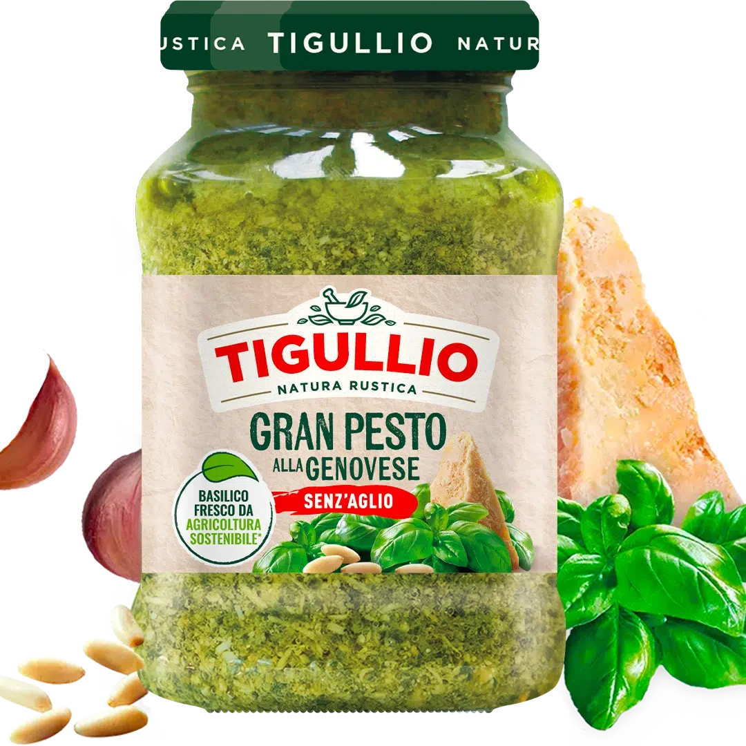 Tigullio Gran Pesto alla Genovese Senz'Aglio 190 g, glazen potje met basilicum en pijnboompitten