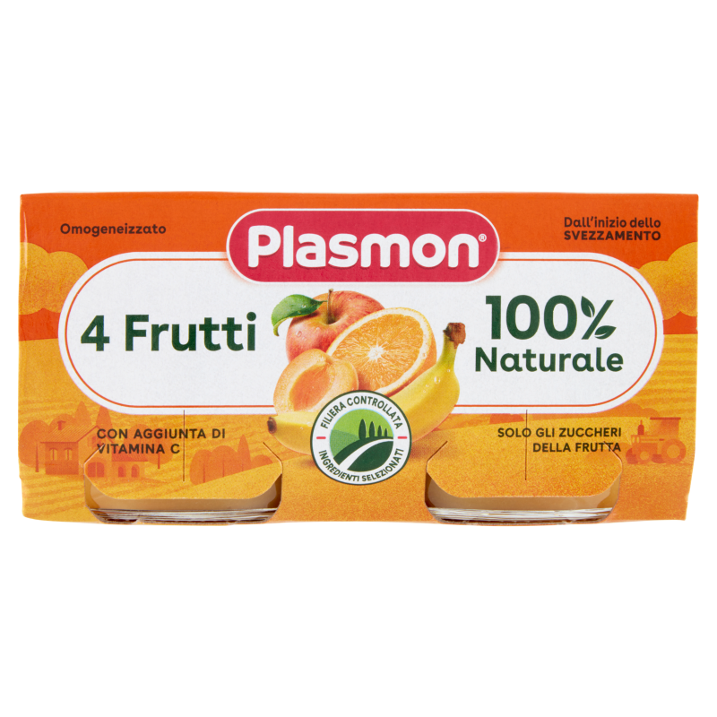 Plasmon Omogeneizzato 4 Frutti 6-36 Mesi - 2 x 80 gr - Spesa da Antonio