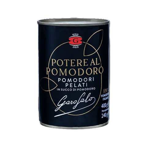 Garofalo Pomodori Pelati 400 g, lattina blu scuro della linea Potere al Pomodoro