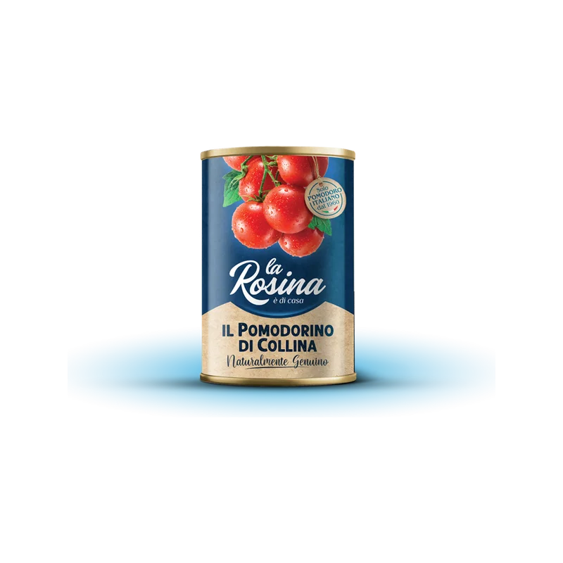 La Rosina Pomodorini di Collina 400 g, blauw blik met trostomaatjes