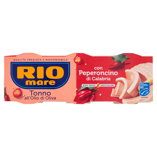 Rio Mare Tonno all'Olio di Oliva con Peperoncino di Calabria 3 x 65 g, astuccio rosso con tre lattine