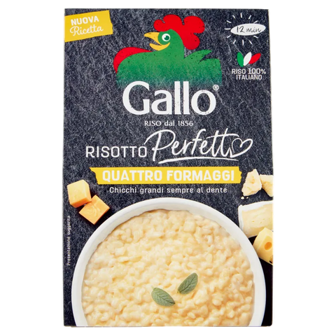 Gallo Risotto Perfetto ai Quattro Formaggi 175 g, astuccio con risotto cremoso ai formaggi