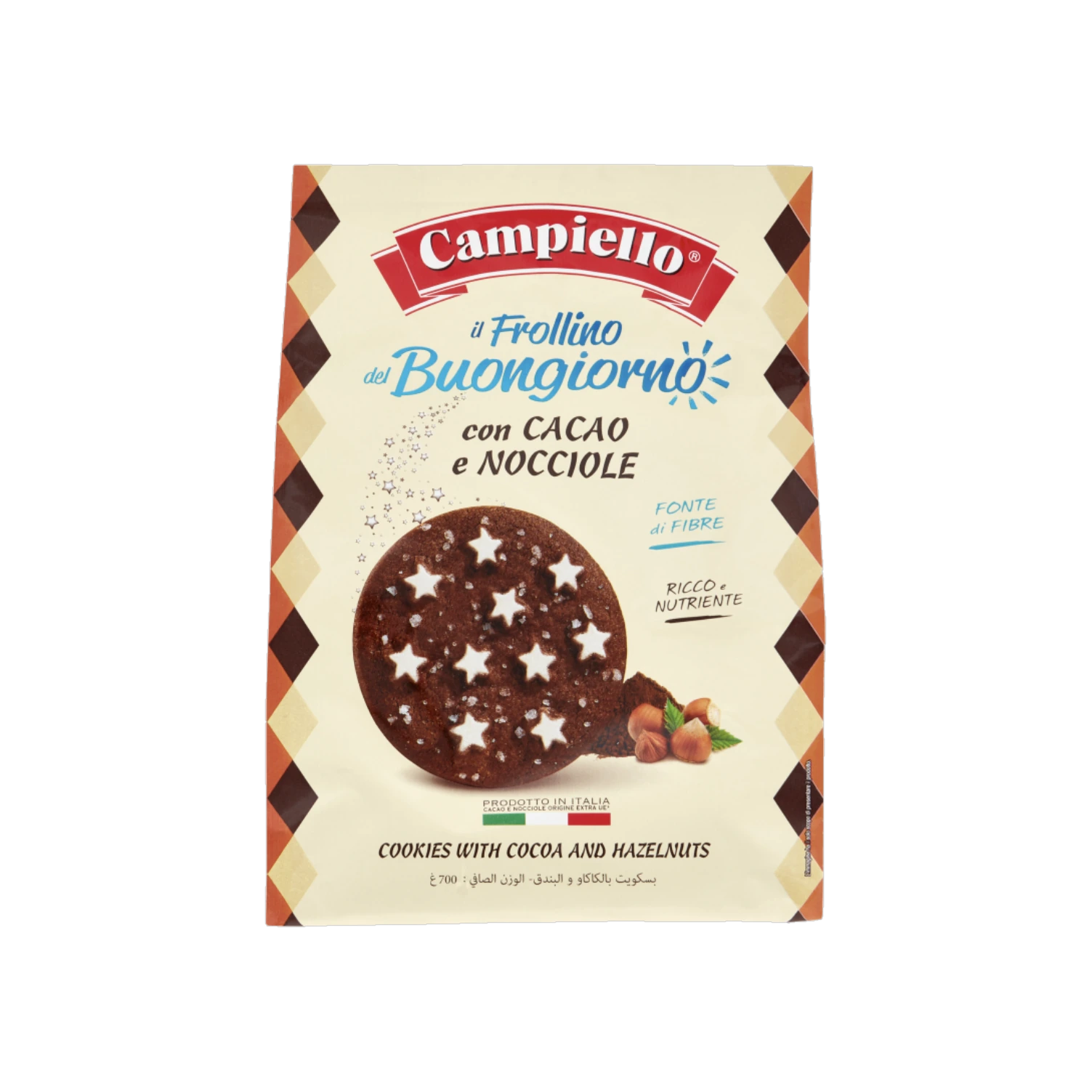 Campiello Frollini met cacao en hazelnoot 700 g, kartonnen doos in crème en bruin