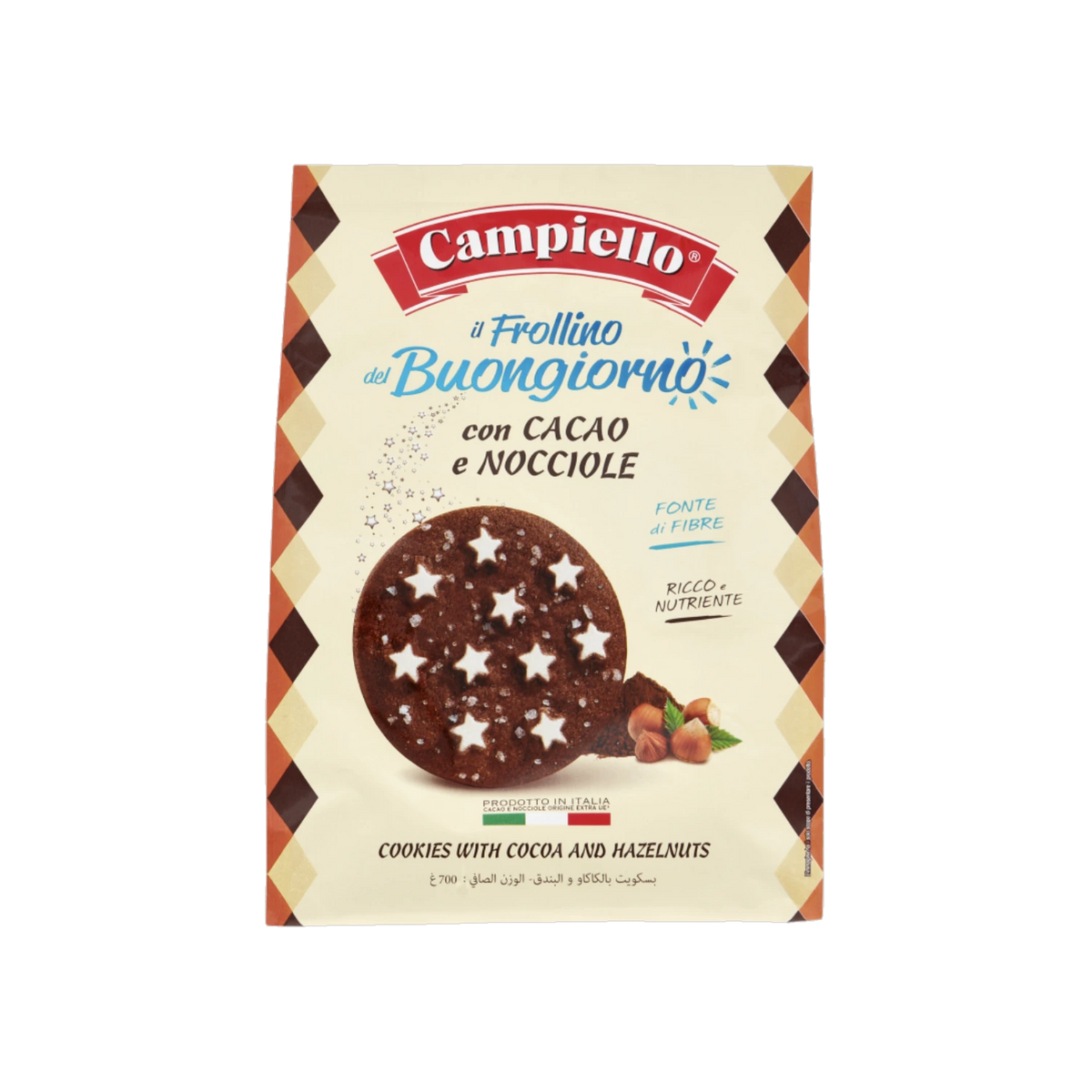 Campiello Frollini met cacao en hazelnoot 700 g, kartonnen doos in crème en bruin