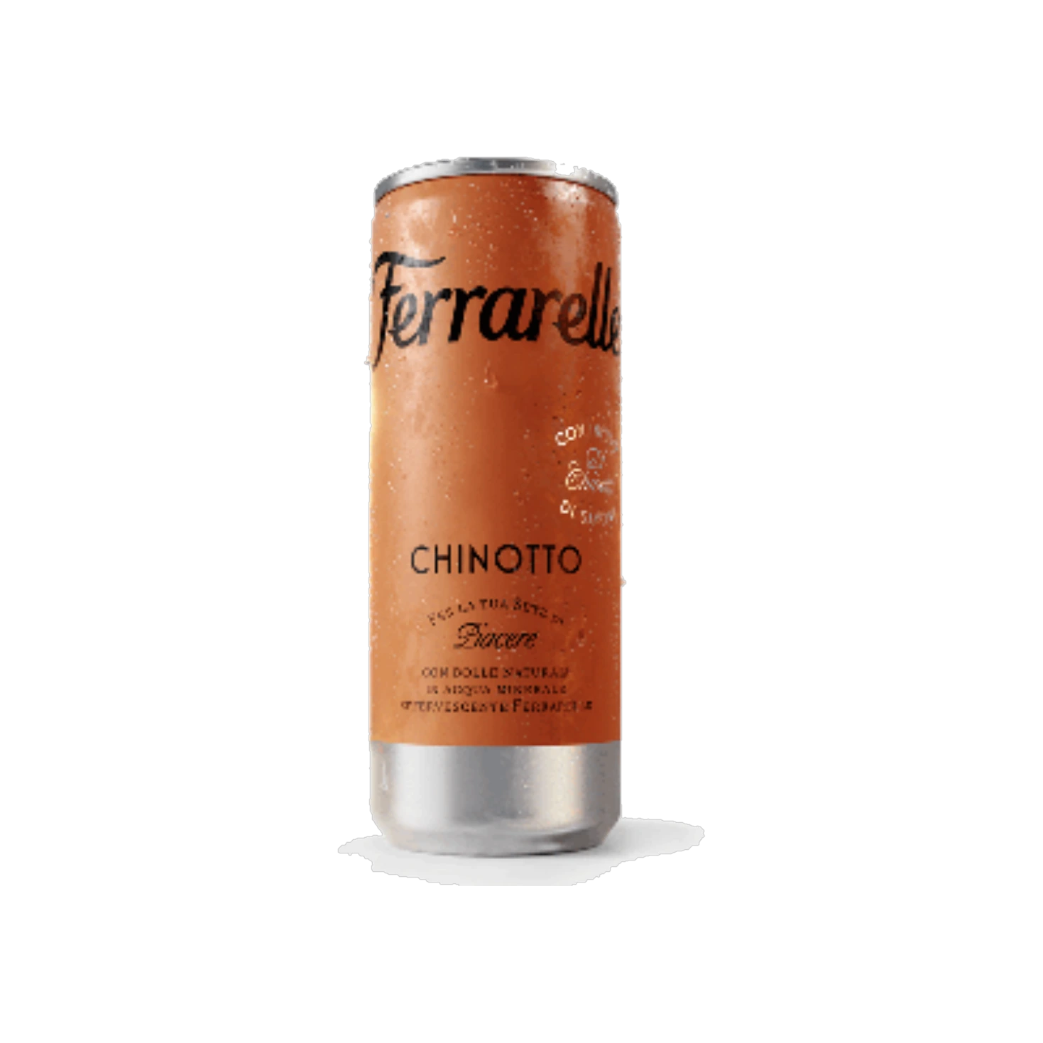 Ferrarelle Chinotto blikje 330 ml, oranje aluminium blikje