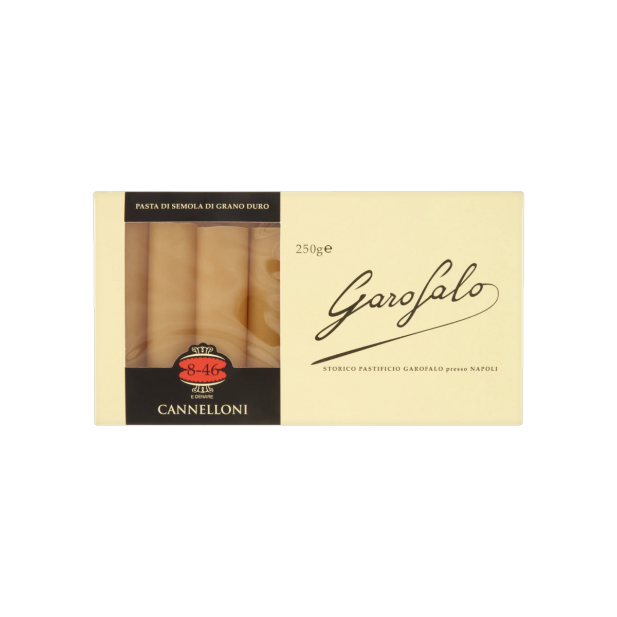 Garofalo Cannelloni N°8-46 250 g, ivoorkleurige doos met venster op de pasta