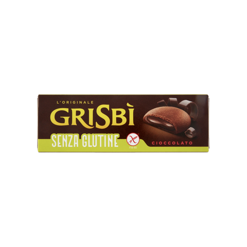 Grisbì Senza Glutine al Cioccolato 150 g, astuccio marrone con biscotto in vista