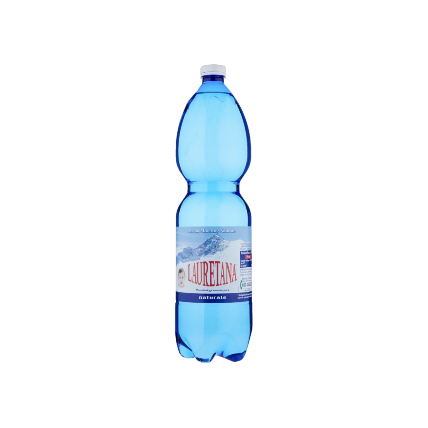 Lauretana Acqua Naturale 1,5 L, bottiglia PET azzurra con etichetta di montagna