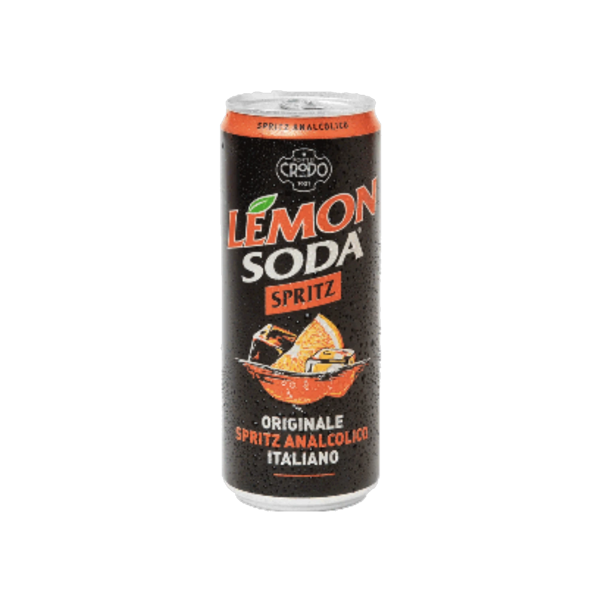 Lemonsoda Spritz lattina 330 ml, lattina in alluminio nera e arancione