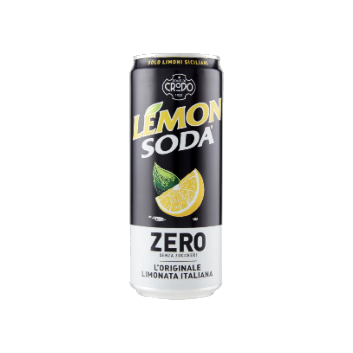 Lemonsoda Zero limonade 330 ml, zwart aluminium blikje met citroenpartje