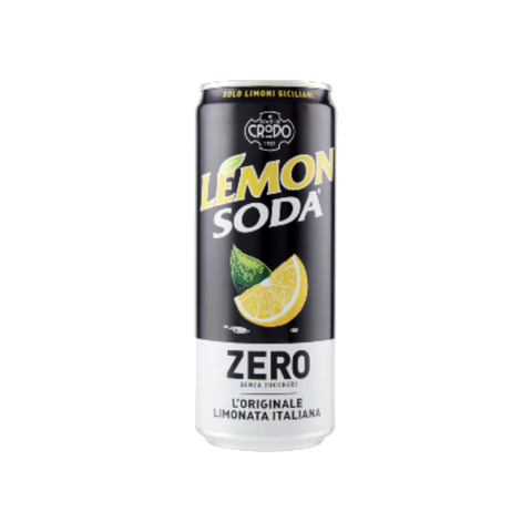Lemonsoda Zero 330 ml, lattina in alluminio nera con spicchio di limone