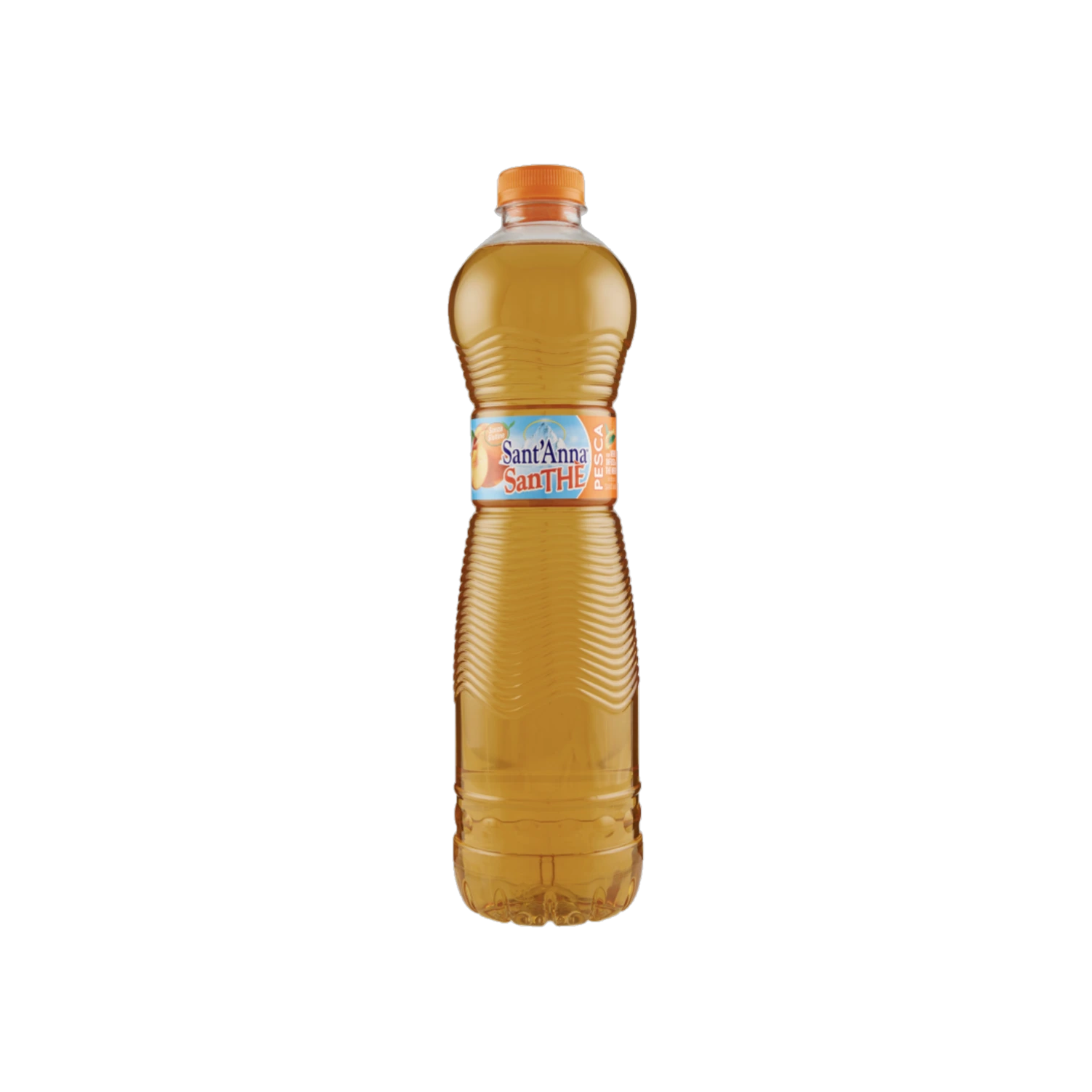 Sant'Anna SanThè Pesca ijsthee fles 1,5 L, PET fles met amberkleurige thee en oranje dop