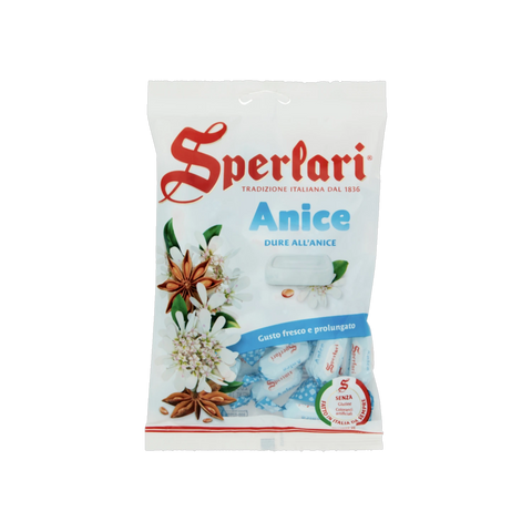 Sperlari Caramelle all'Anice 200 g, busta bianca e azzurra di caramelle