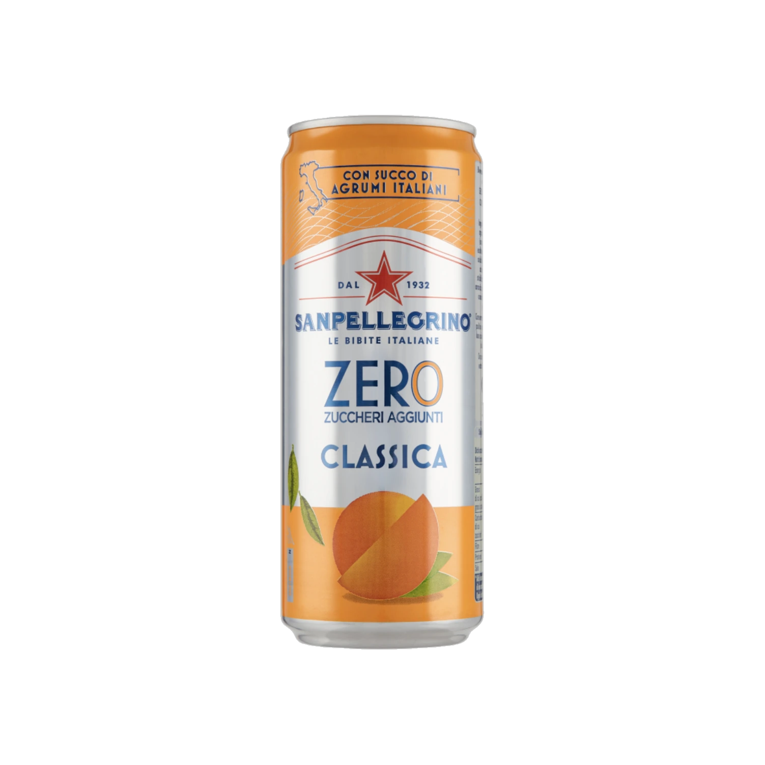 Sanpellegrino Aranciata Zero sinaasappellimonade 330 ml, oranje aluminium blikje