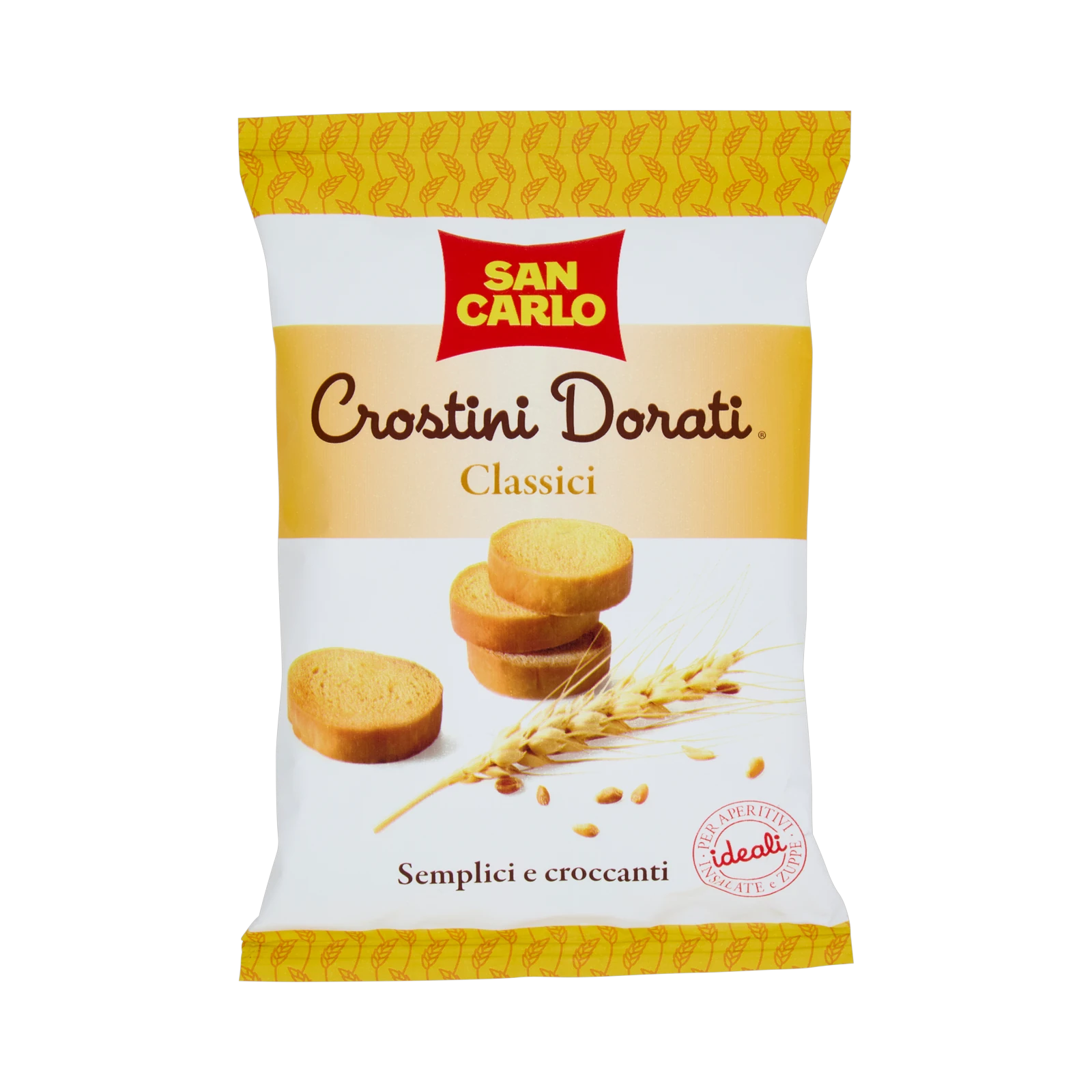 San Carlo Crostini Dorati Classici 75 g, witte zak met goudbruine crostini en tarwearen