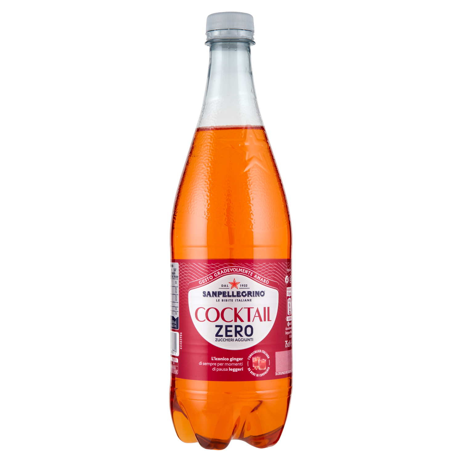 Sanpellegrino Cocktail Zero 750 ml, bottiglia in PET con etichetta rossa e bevanda arancione
