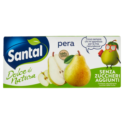 Santal Dolce di Natura Pera 3 x 200 ml, confezione da tre brik senza zuccheri aggiunti