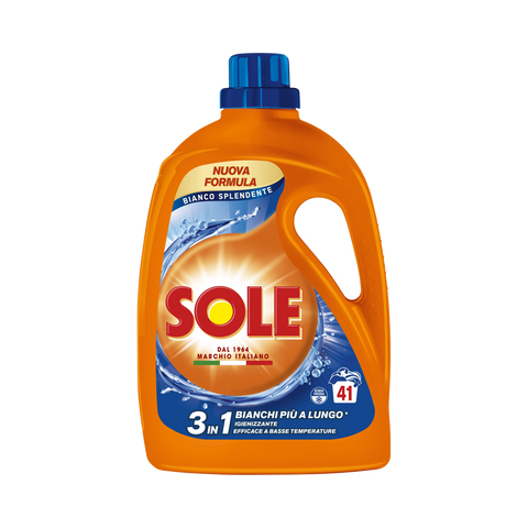 Sole Detersivo Lavatrice Bianco Splendente 3in1 1845 ml, flacone arancione da 41 lavaggi