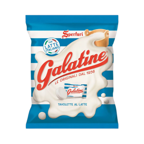 Sperlari Galatine al Latte 125 g, busta a righe azzurre e bianche