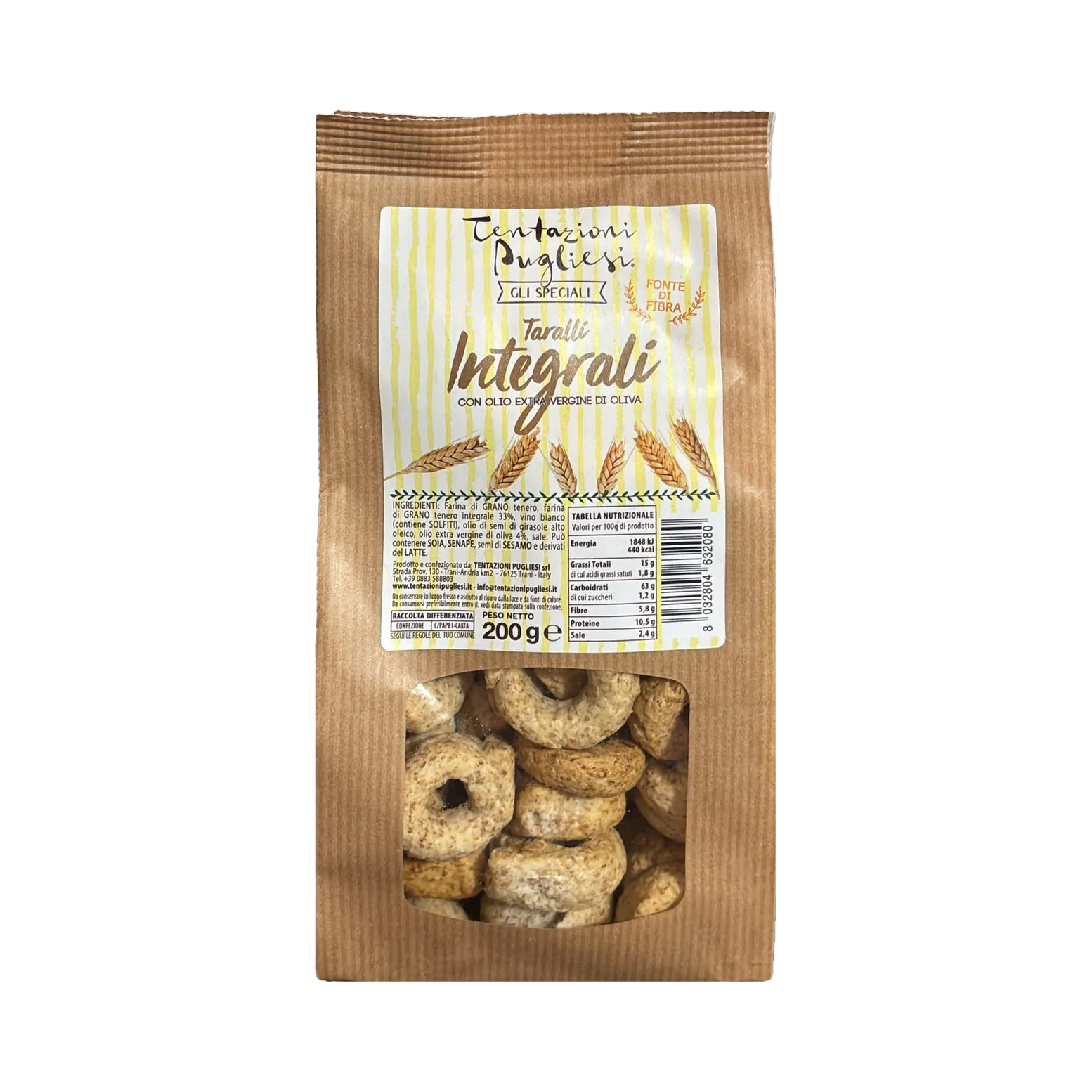 Tentazioni Pugliesi Taralli Integrali 200 g, papieren zak met venster