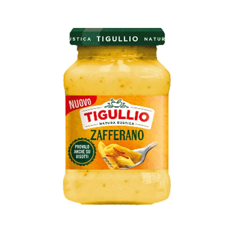 Tigullio Salsa con Zafferano 185 g, glazen potje met romige gele saus