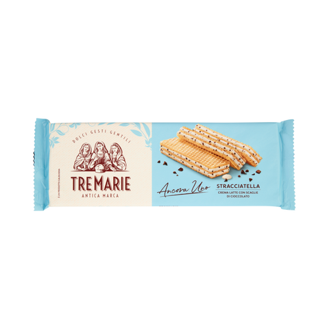 Tre Marie Ancora Uno Wafer Stracciatella 140 g, confezione azzurra con wafer alla crema di latte