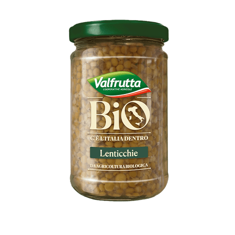 Valfrutta Lenticchie BIO in vetro 360 g, vaso di vetro con lenticchie in liquido ambrato
