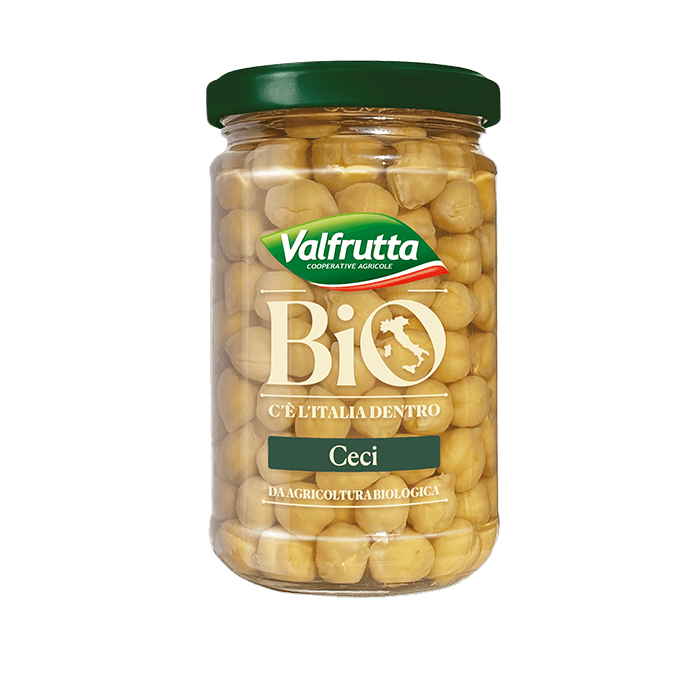 Valfrutta kikkererwten BIO in glas 360 g, glazen pot met lichte kikkererwten