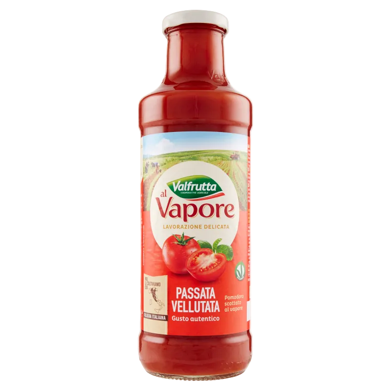 Valfrutta Passata Vellutata al Vapore 700 g, glazen fles met gezeefde tomaten