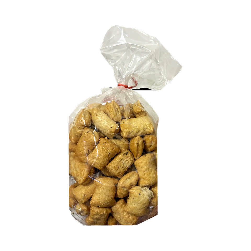Vengo dalla Puglia Ciliegine al Rosmarino 200 g, achterkant van de zak met de knapperige hapjes