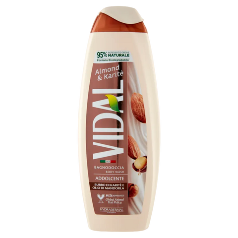 Vidal Bagnoschiuma Almond e Karité 500 ml, flacone con dolcezza di mandorla e burro di karité