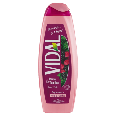 Vidal Bagnoschiuma Mora e Muschio 500 ml, flacone con profumo di mora succosa e muschio