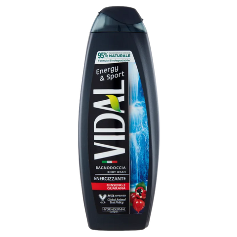 Vidal Bagnoschiuma Energy & Sport 500 ml, flacone con fragranza fresca ed energizzante