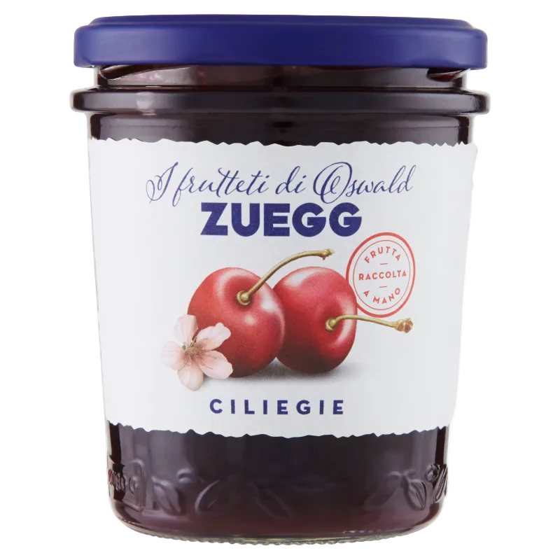 Zuegg Confettura Extra di Ciliegie 320 g, glazen pot met blauwe deksel
